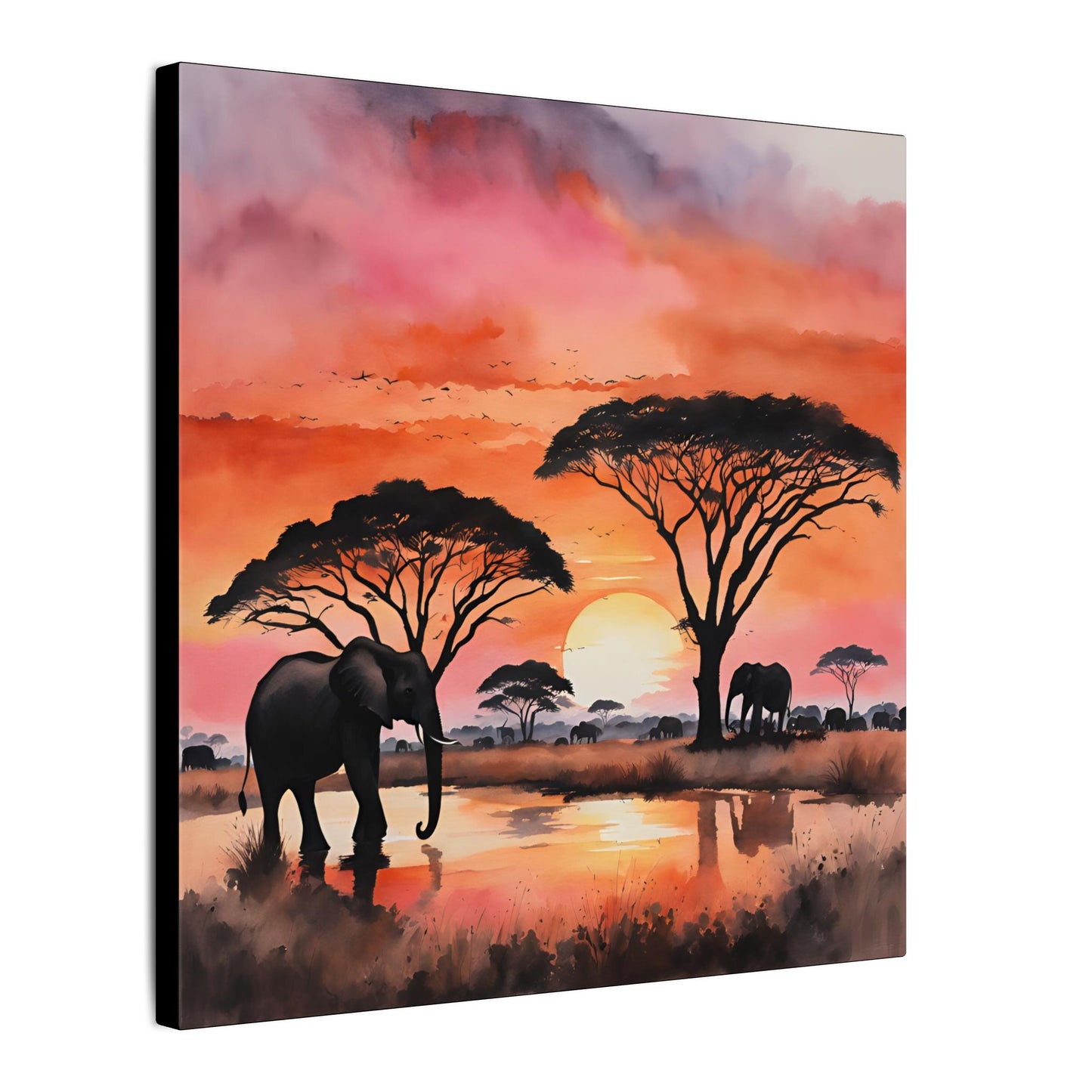 Matte Wall Canvas - Elephant Sunset - African Safari Collection