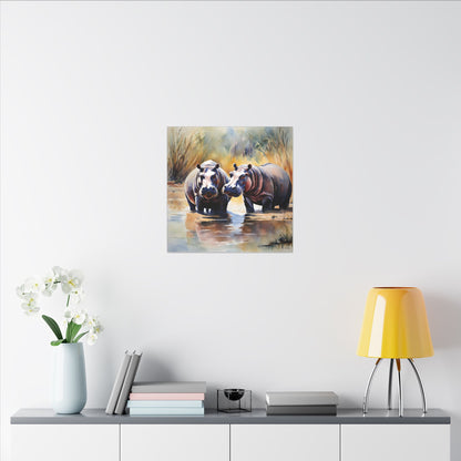 Matte Wall Canvas - Hippos - African Safari Collection