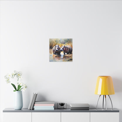 Matte Wall Canvas - Hippos - African Safari Collection